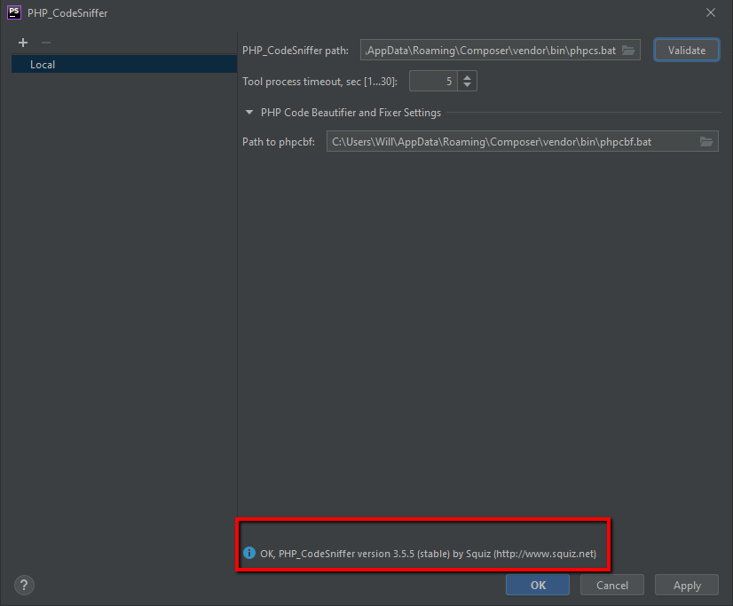 Validation success message