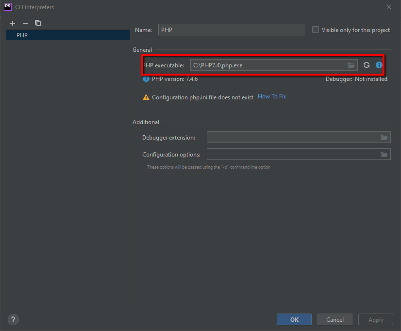 PHP executable location