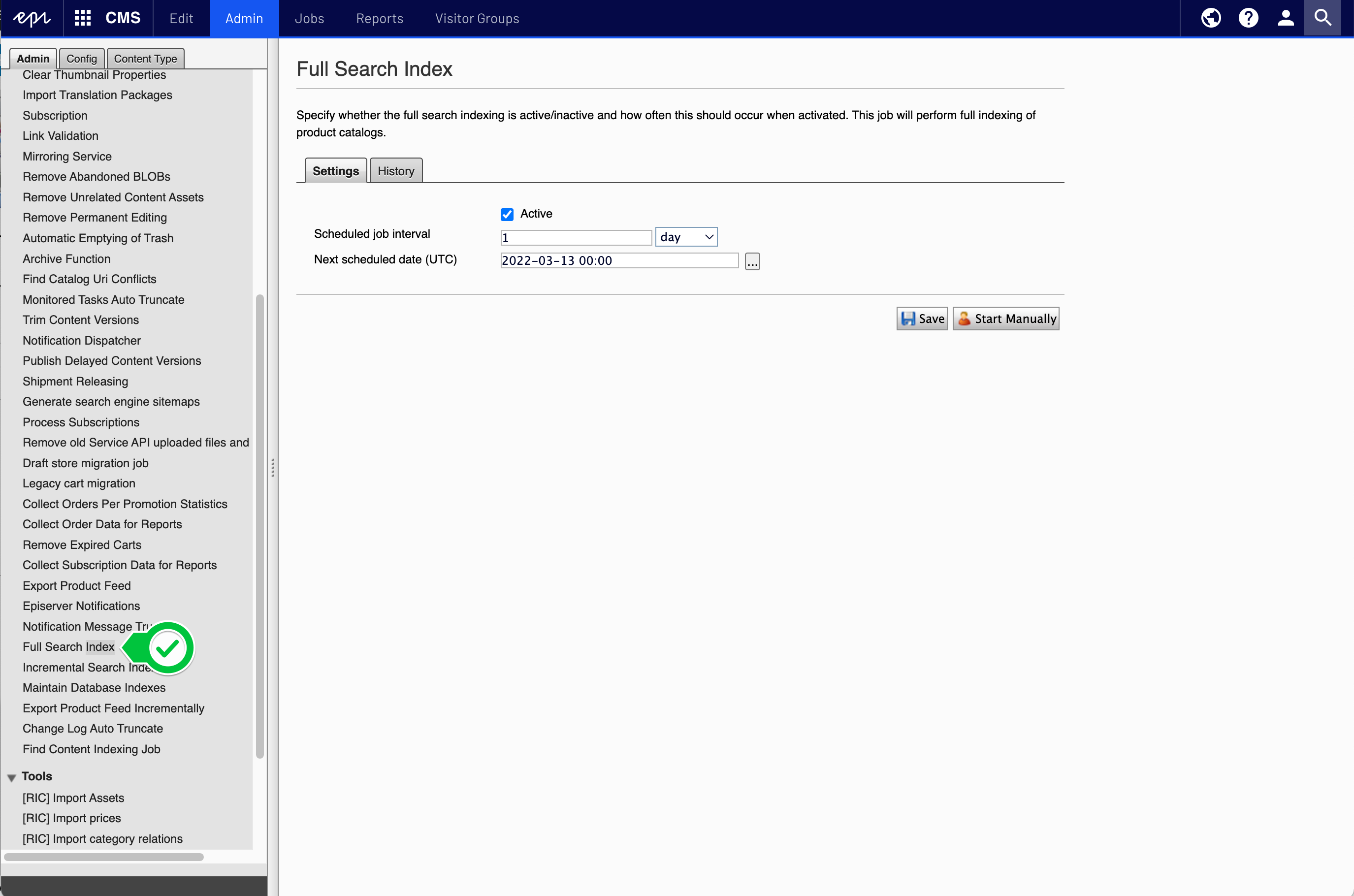 Interface for Re-Indexing Search